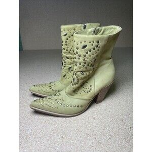 SUNDANCE- Los Cerrillos studded green leather western heeled boot Size EU 38 8.5